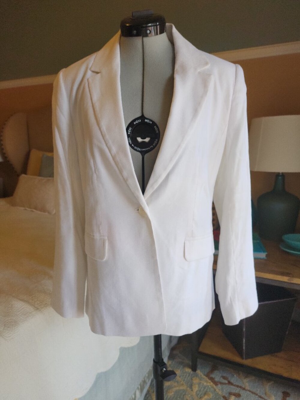 1901 Nordstrom Ecru White Cotton Linen Blend Single Button Blazer 2